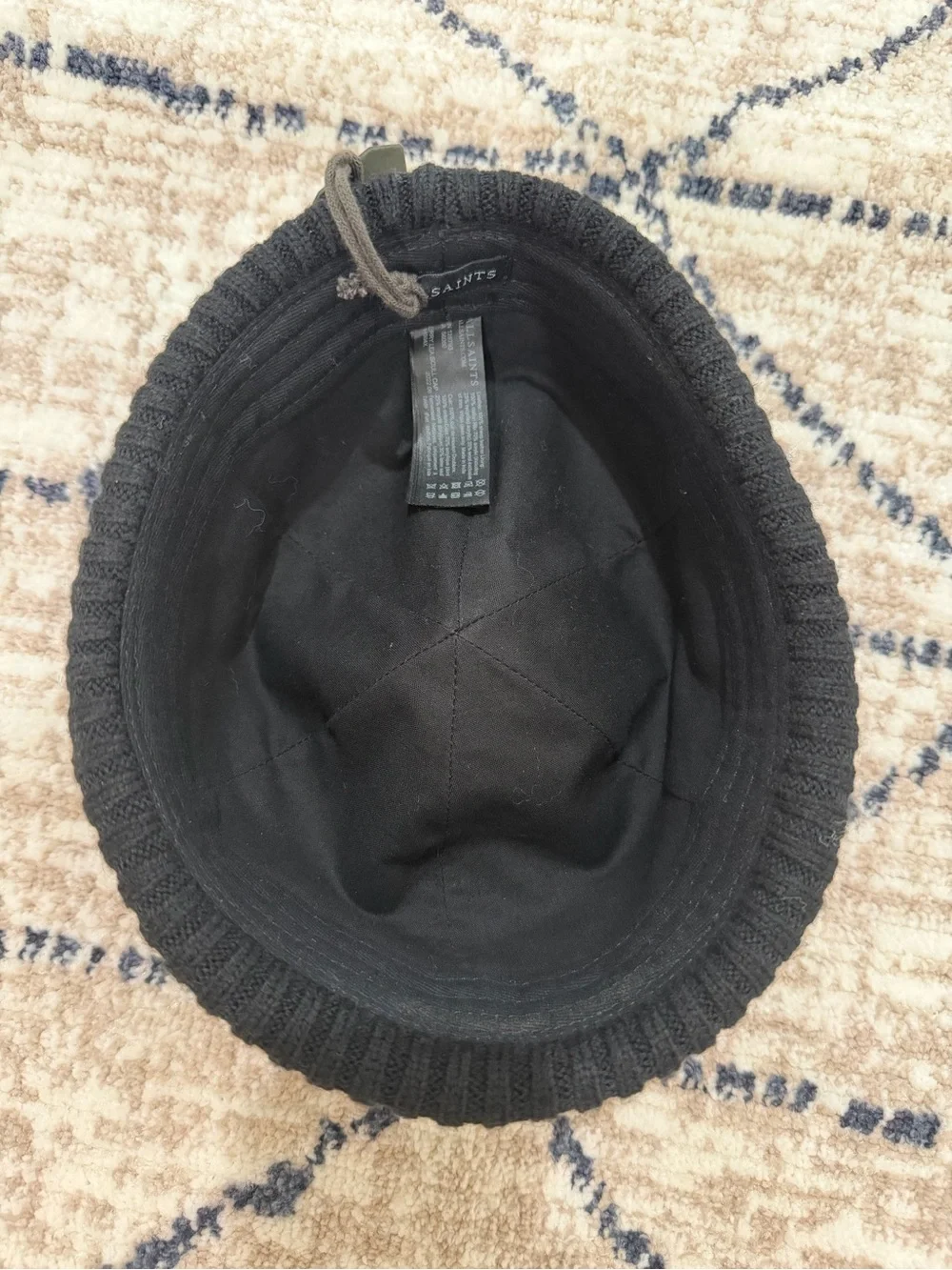 AllSaints Matte Black Leather Skull Cap